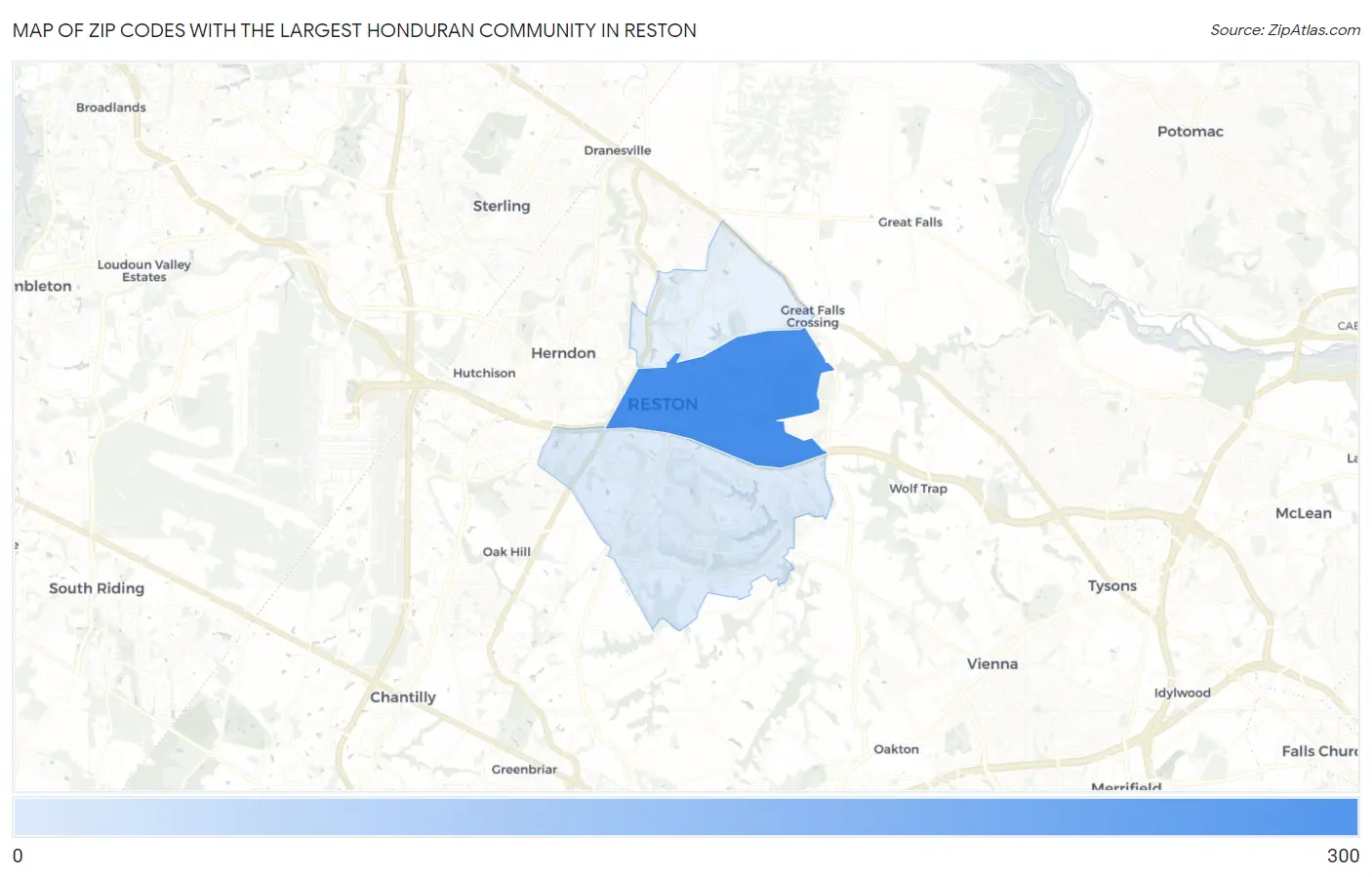 Zip Codes with the Largest Honduran Community in Reston Map