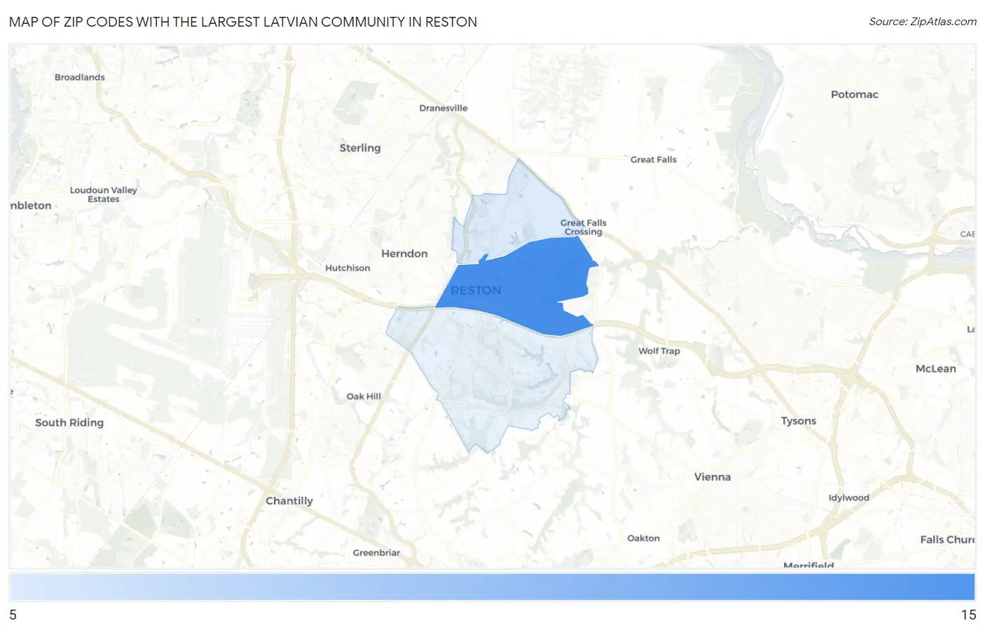 Zip Codes with the Largest Latvian Community in Reston Map