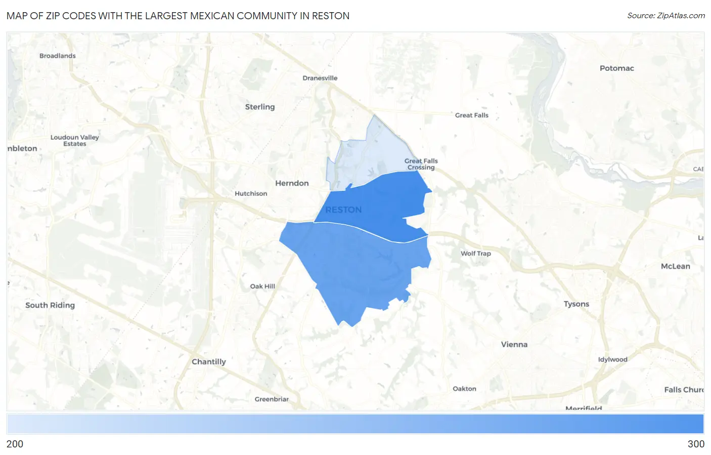 Zip Codes with the Largest Mexican Community in Reston Map