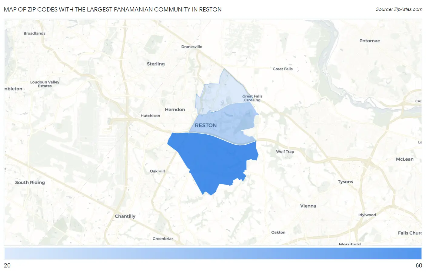 Zip Codes with the Largest Panamanian Community in Reston Map