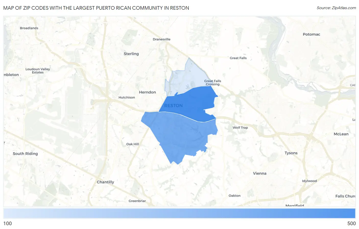 Zip Codes with the Largest Puerto Rican Community in Reston Map