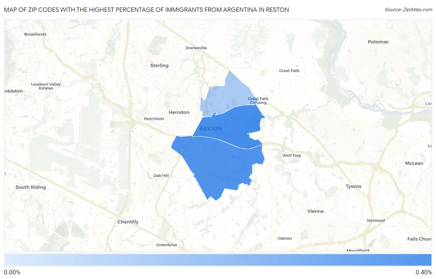 Zip Codes with the Highest Percentage of Immigrants from Argentina in Reston Map