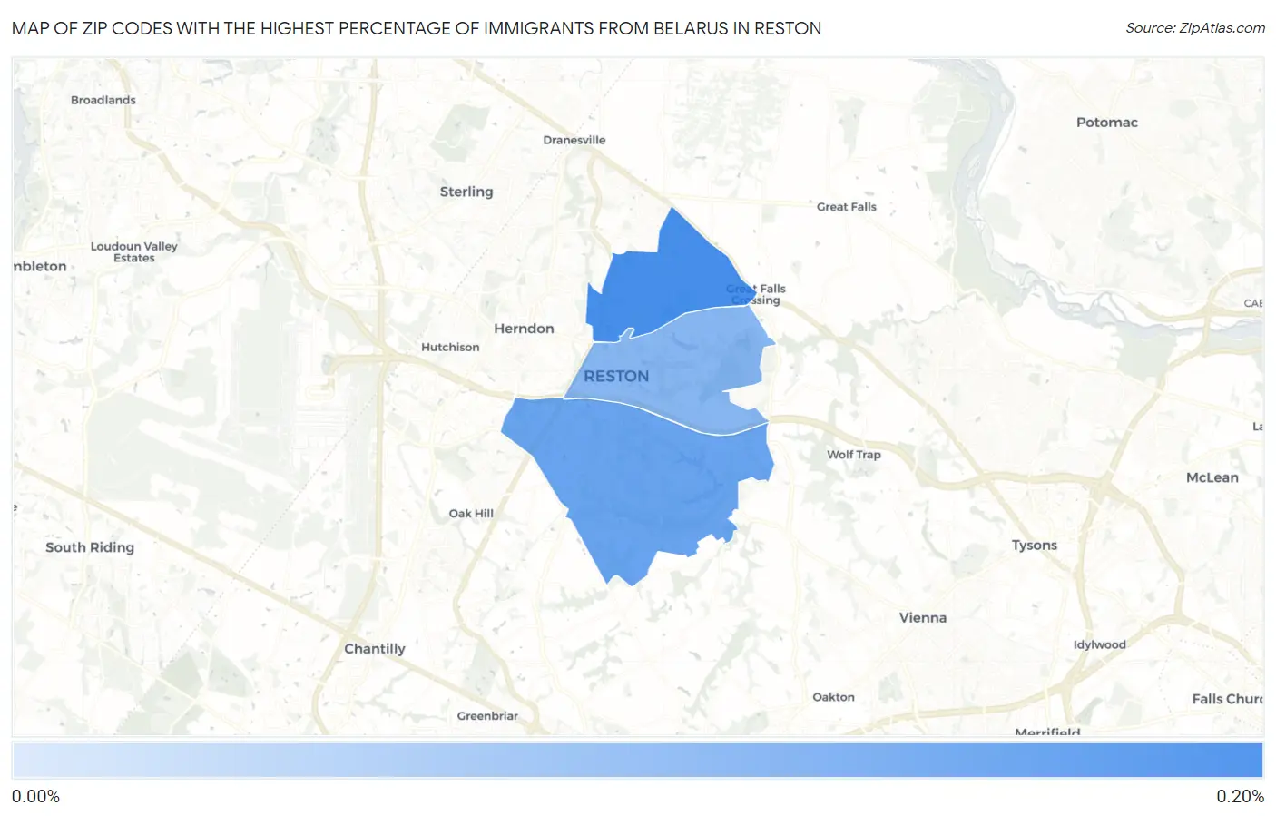 Zip Codes with the Highest Percentage of Immigrants from Belarus in Reston Map