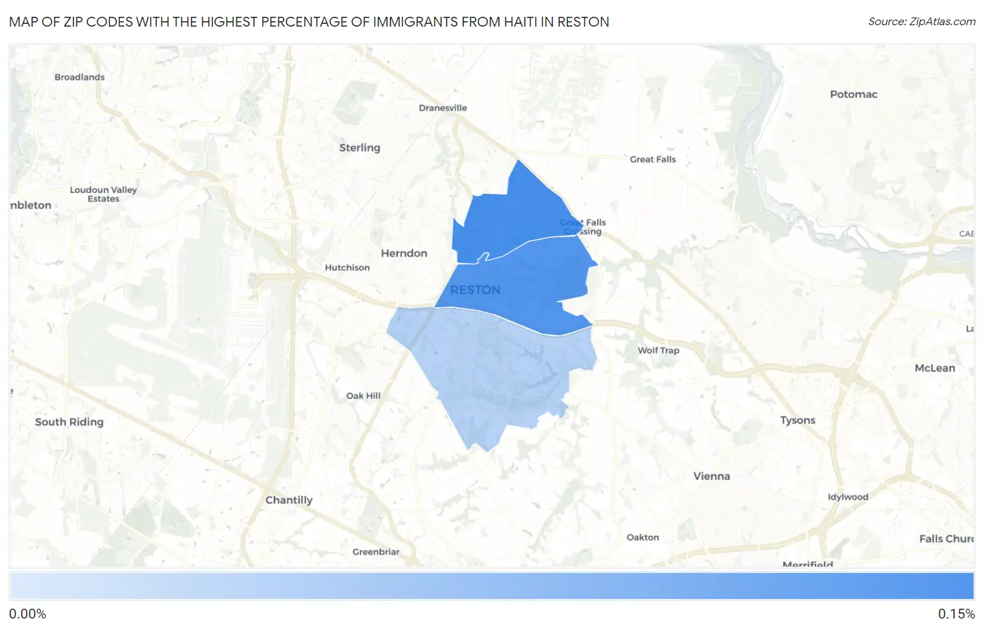 Zip Codes with the Highest Percentage of Immigrants from Haiti in Reston Map