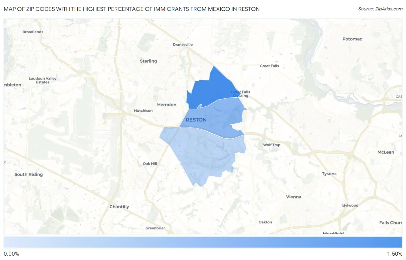 Zip Codes with the Highest Percentage of Immigrants from Mexico in Reston Map