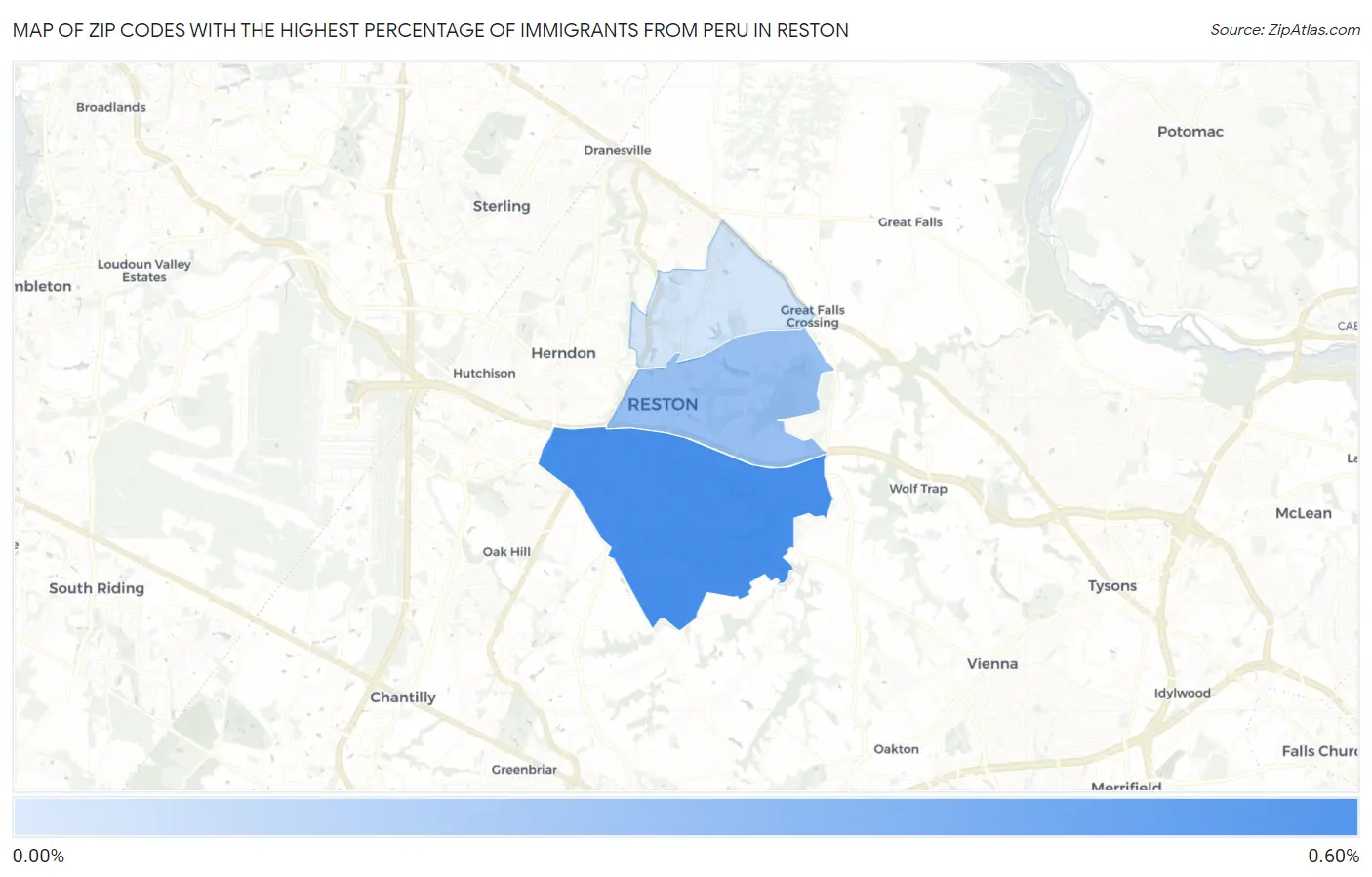 Zip Codes with the Highest Percentage of Immigrants from Peru in Reston Map