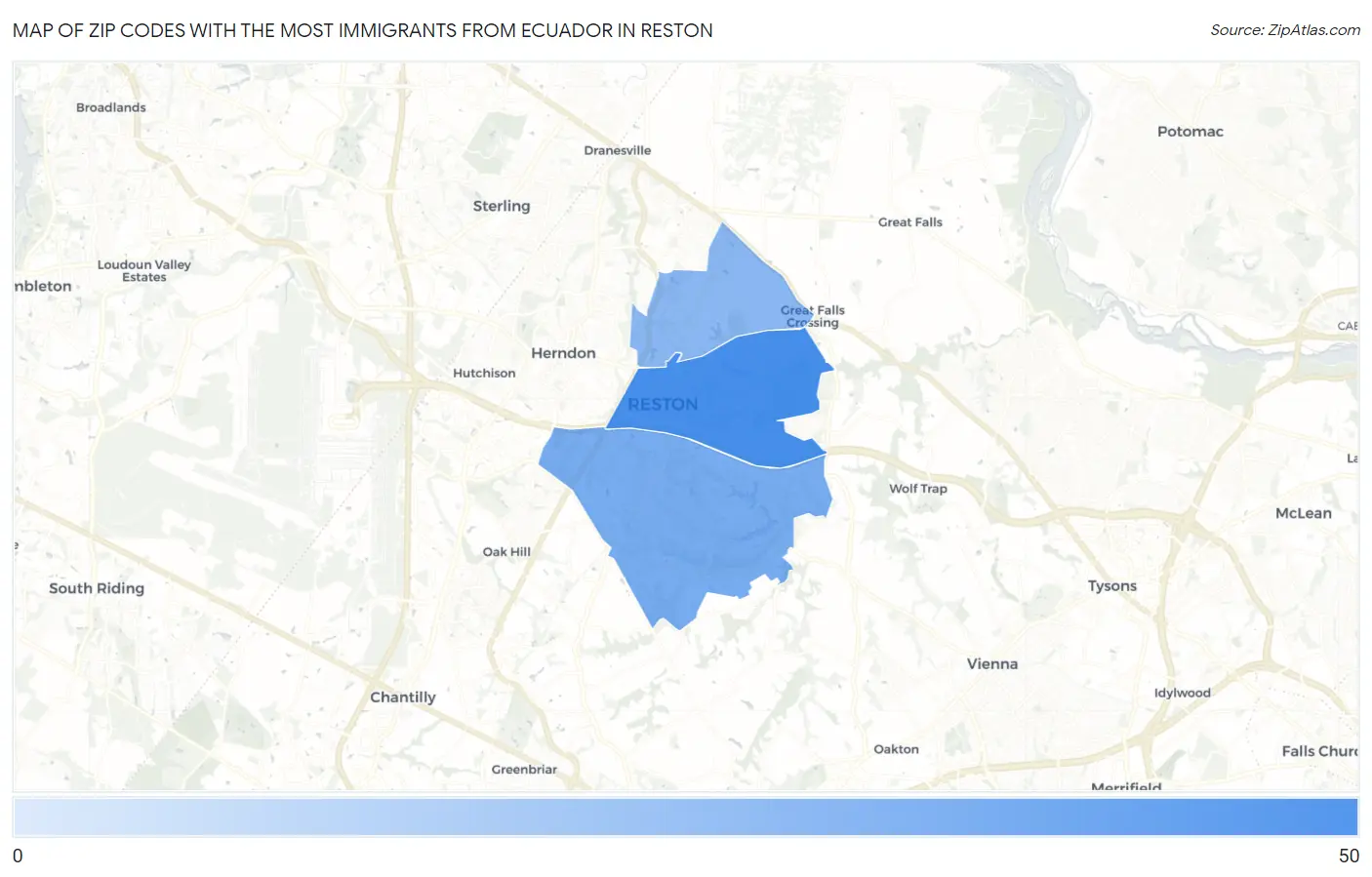 Zip Codes with the Most Immigrants from Ecuador in Reston Map