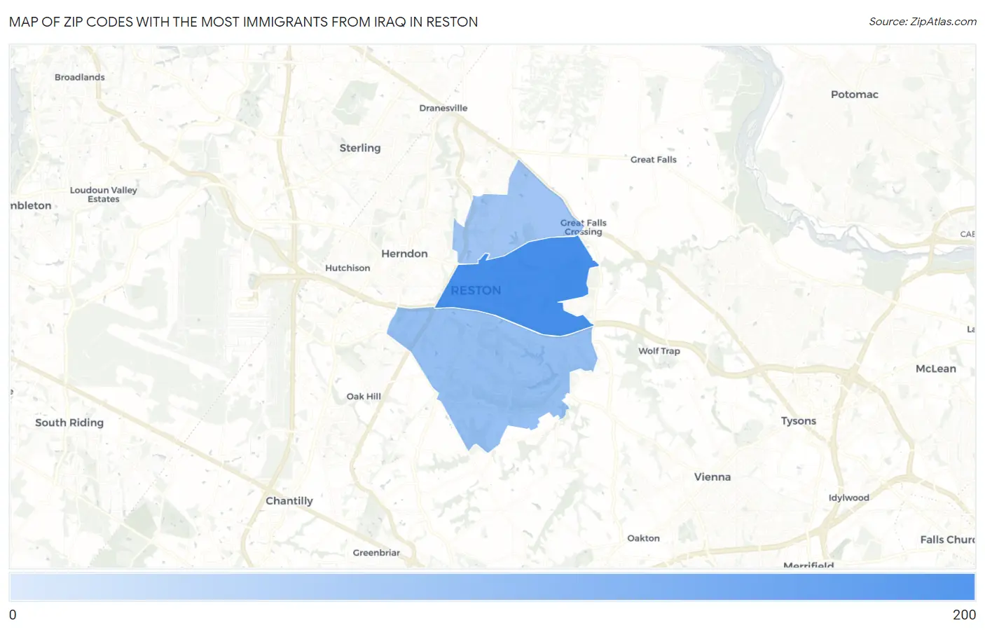 Zip Codes with the Most Immigrants from Iraq in Reston Map