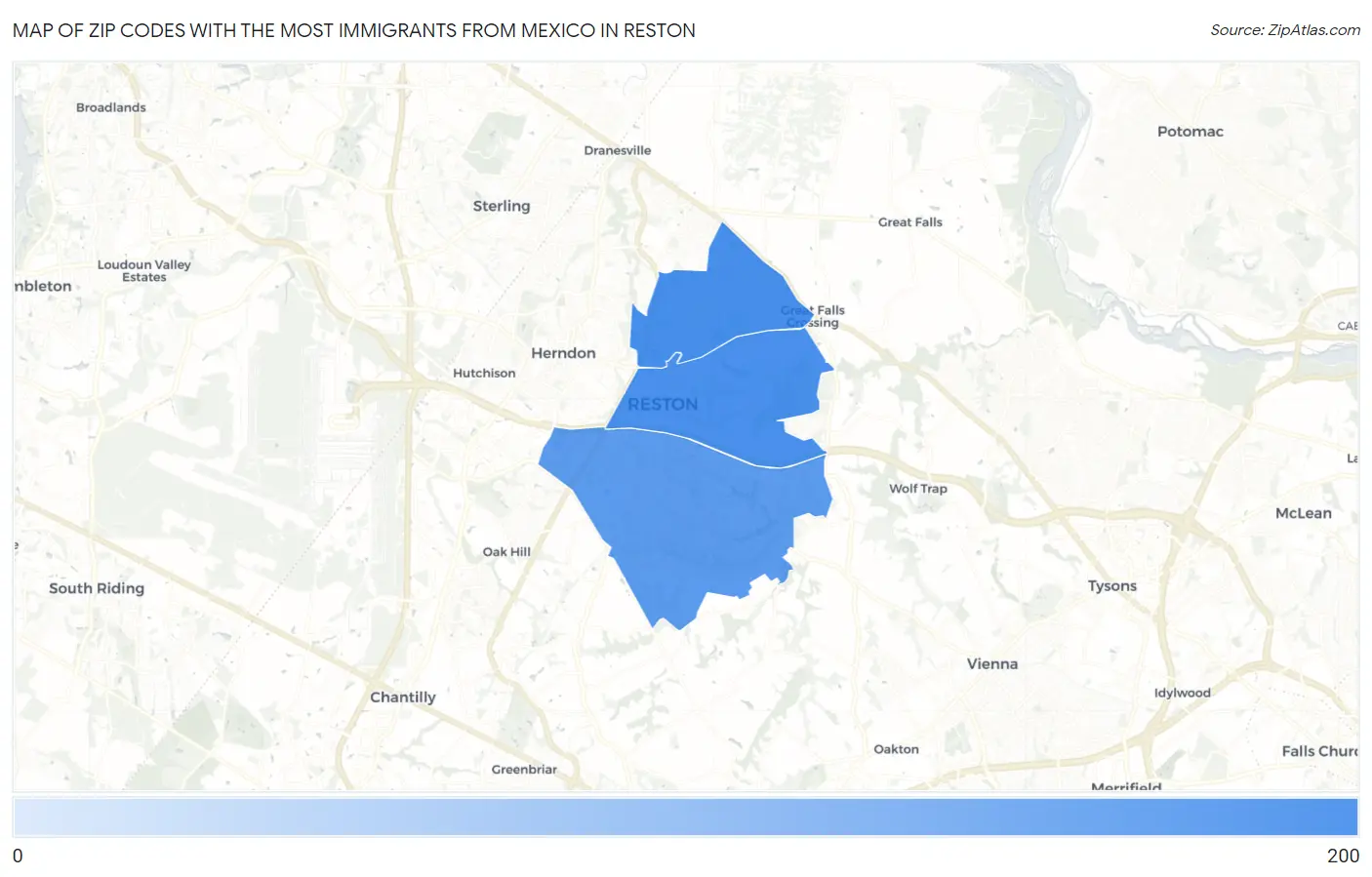 Zip Codes with the Most Immigrants from Mexico in Reston Map