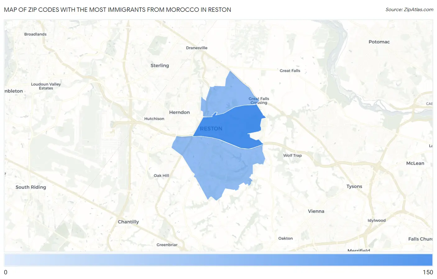 Zip Codes with the Most Immigrants from Morocco in Reston Map