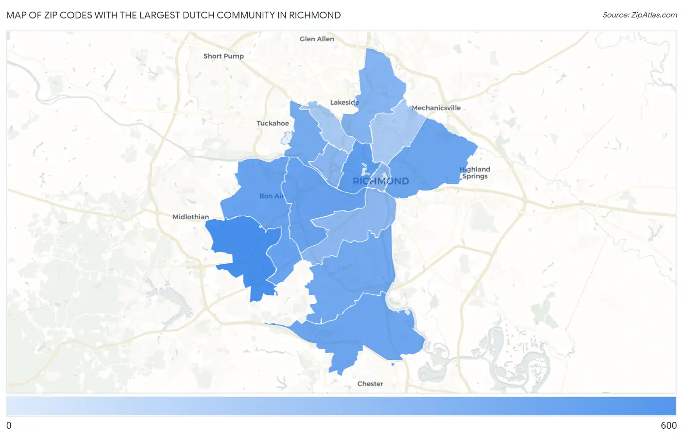 Zip Codes with the Largest Dutch Community in Richmond Map