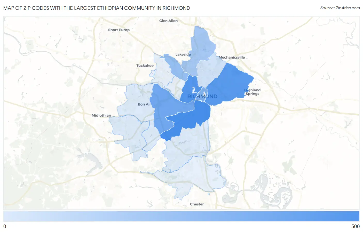 Zip Codes with the Largest Ethiopian Community in Richmond Map