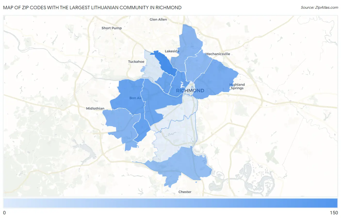 Zip Codes with the Largest Lithuanian Community in Richmond Map