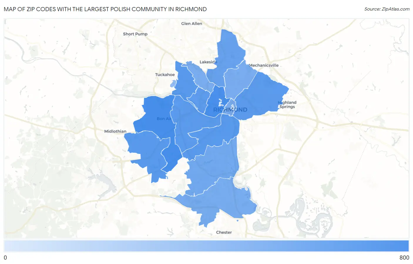 Zip Codes with the Largest Polish Community in Richmond Map