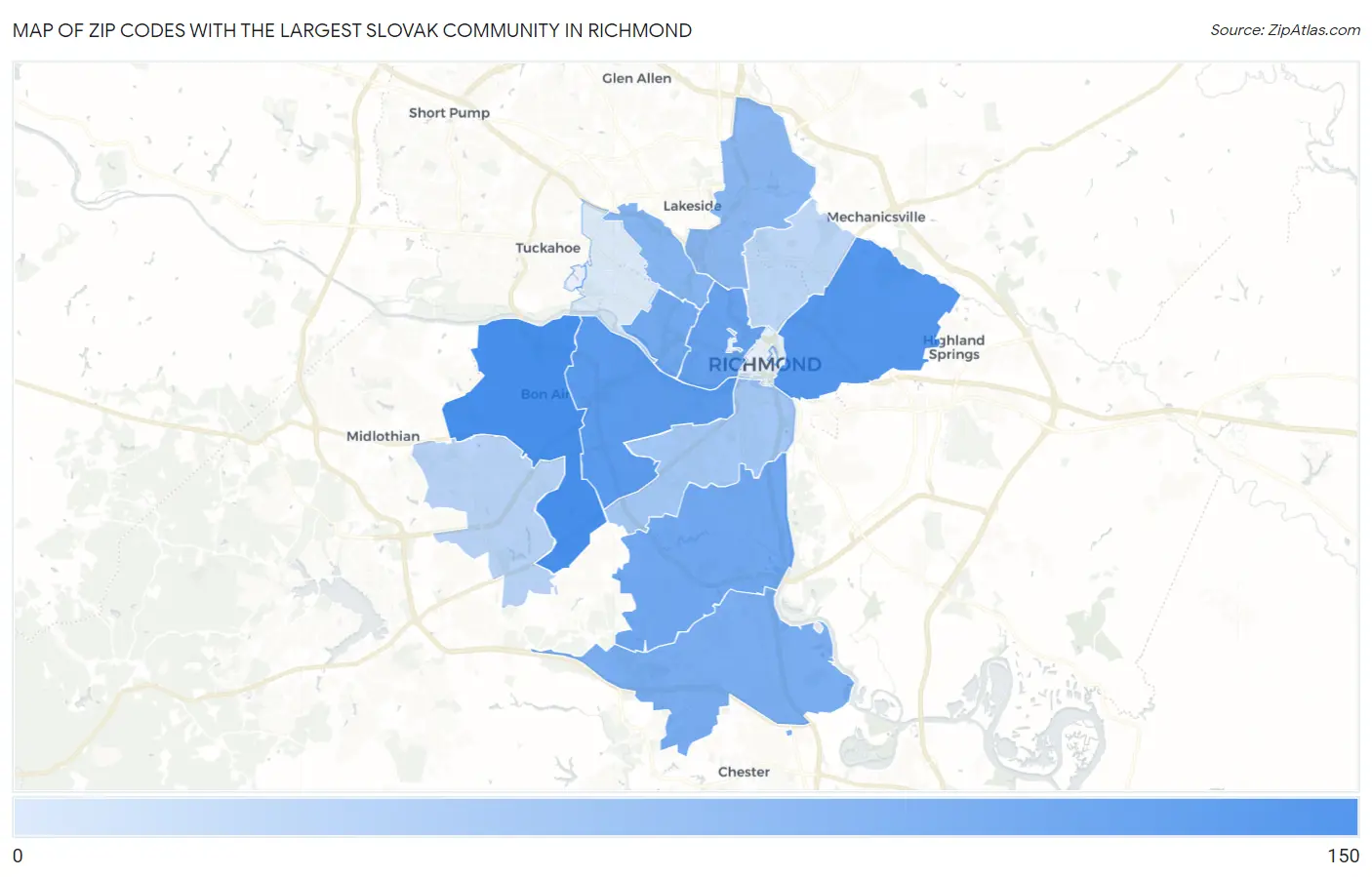 Zip Codes with the Largest Slovak Community in Richmond Map
