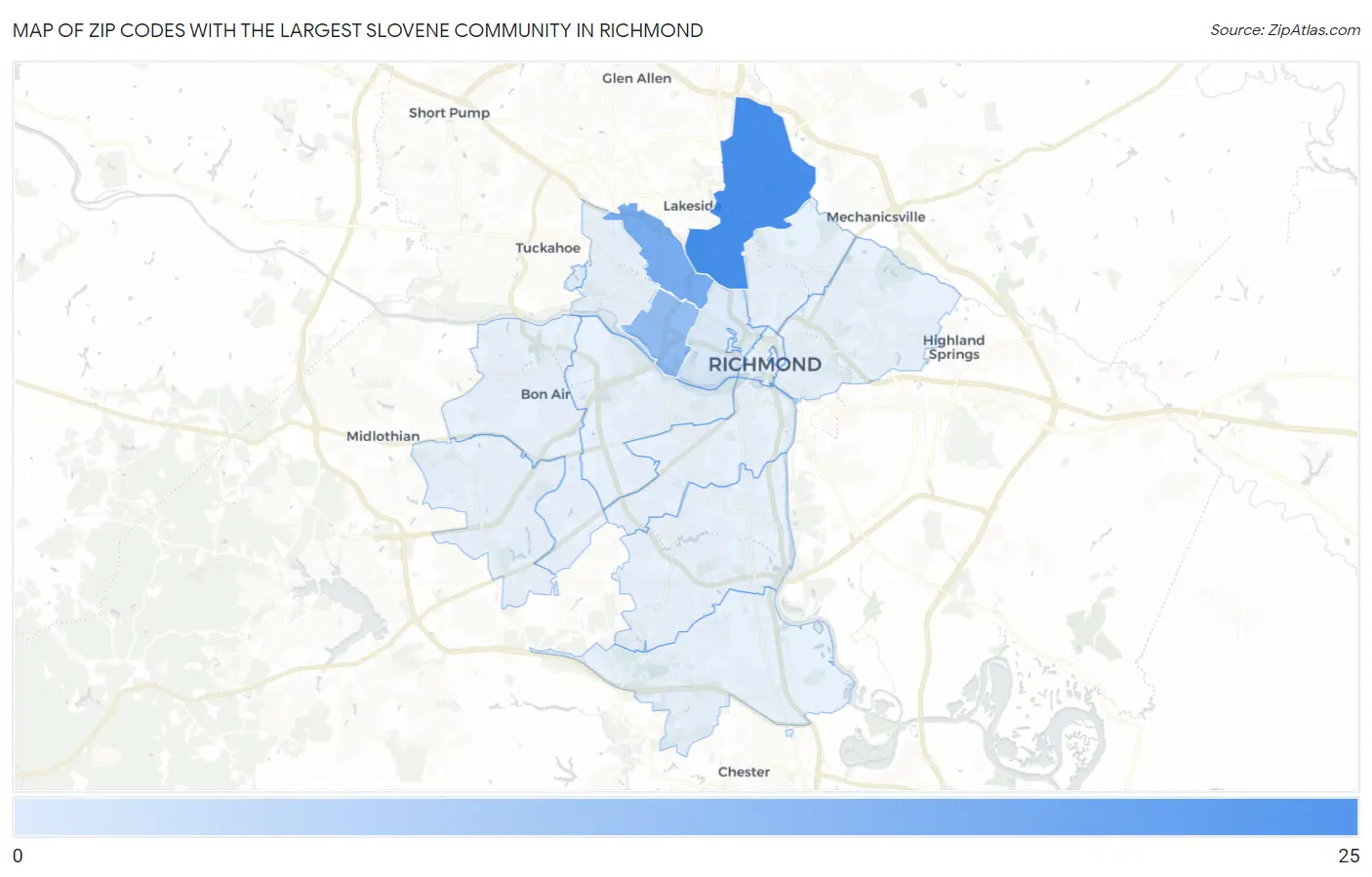 Zip Codes with the Largest Slovene Community in Richmond Map
