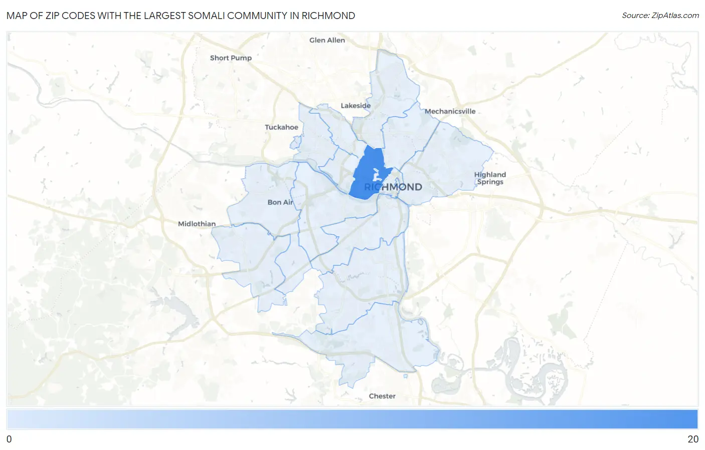 Zip Codes with the Largest Somali Community in Richmond Map