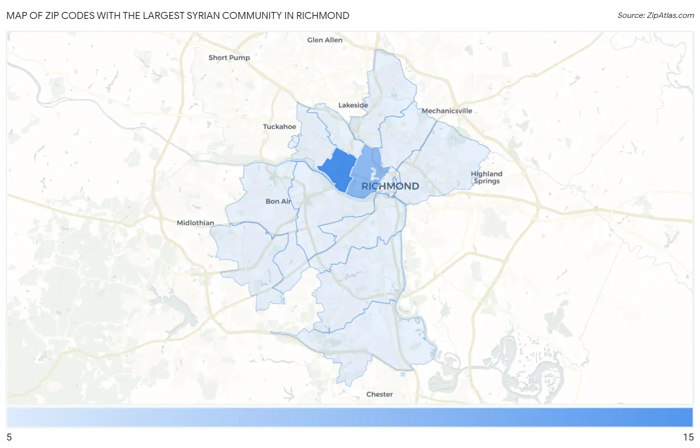 Zip Codes with the Largest Syrian Community in Richmond Map