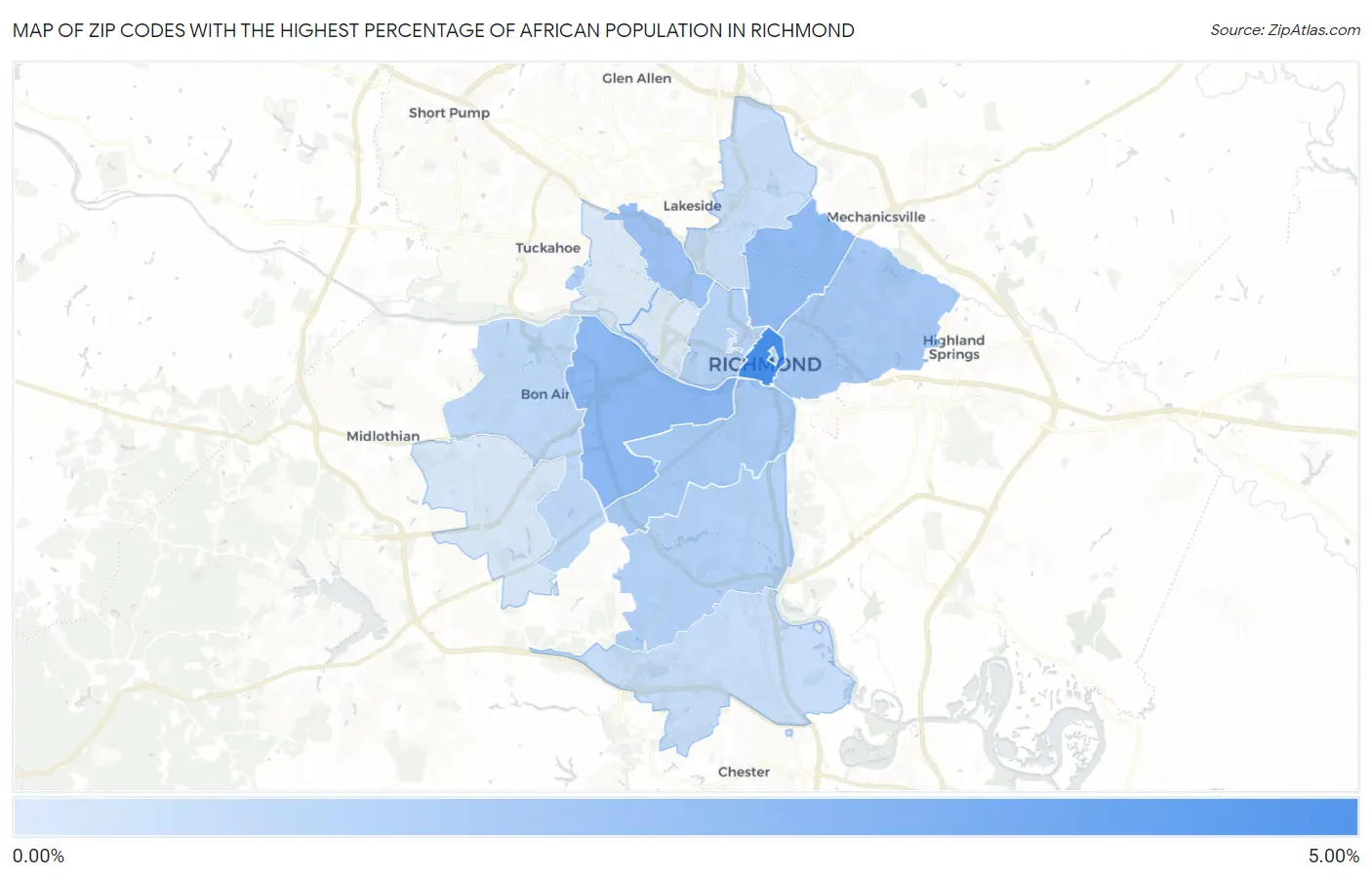 Zip Codes with the Highest Percentage of African Population in Richmond Map