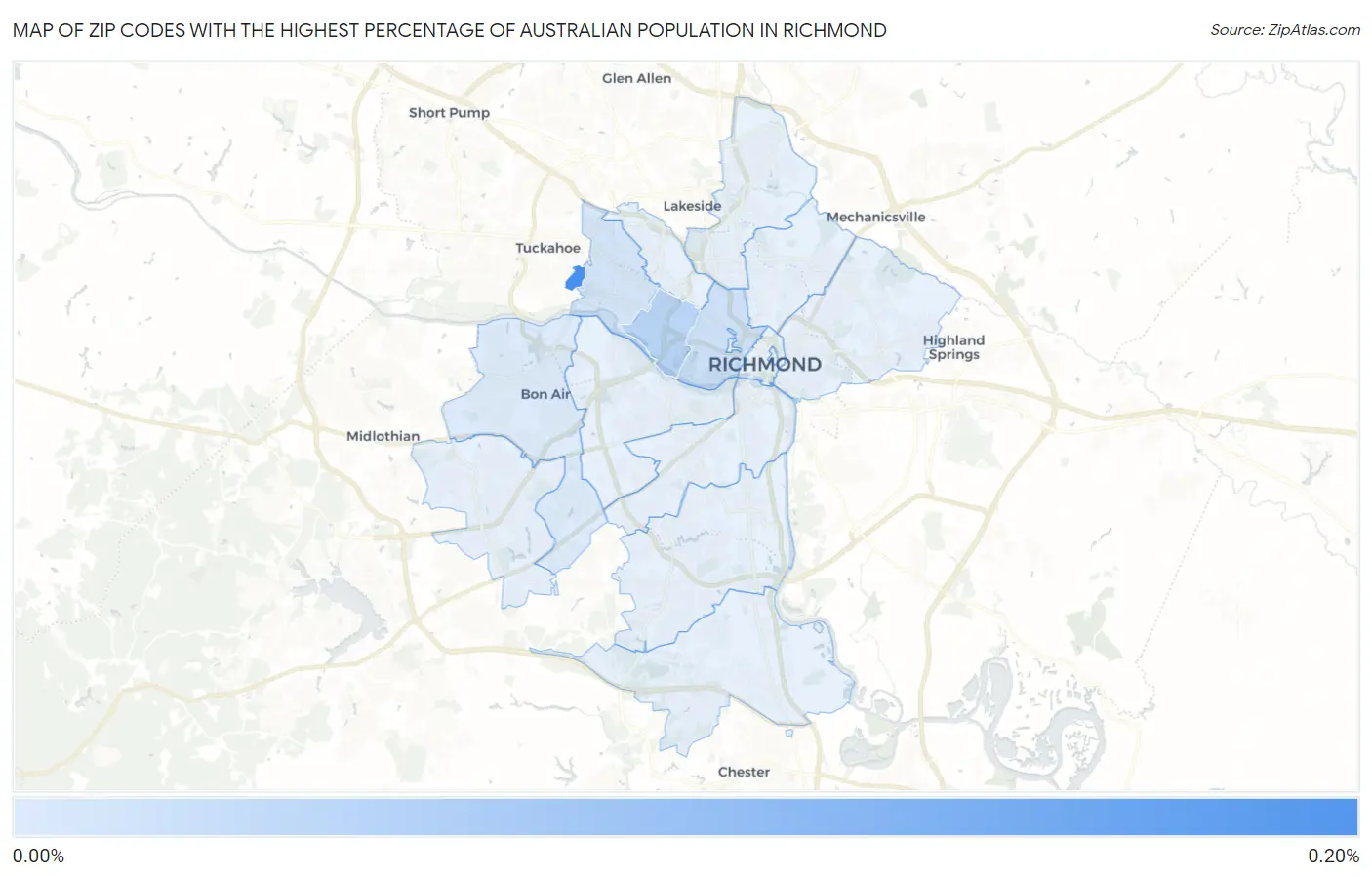 Zip Codes with the Highest Percentage of Australian Population in Richmond Map
