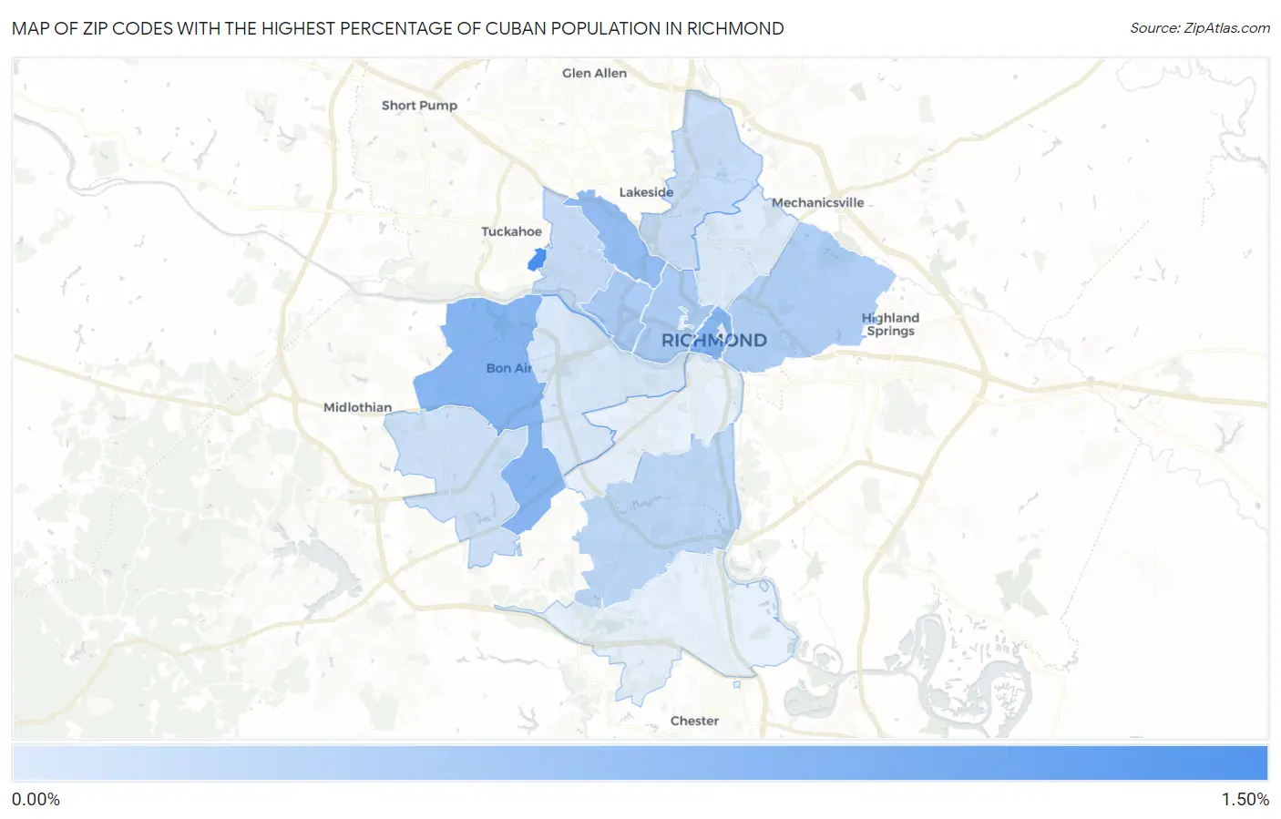 Zip Codes with the Highest Percentage of Cuban Population in Richmond Map