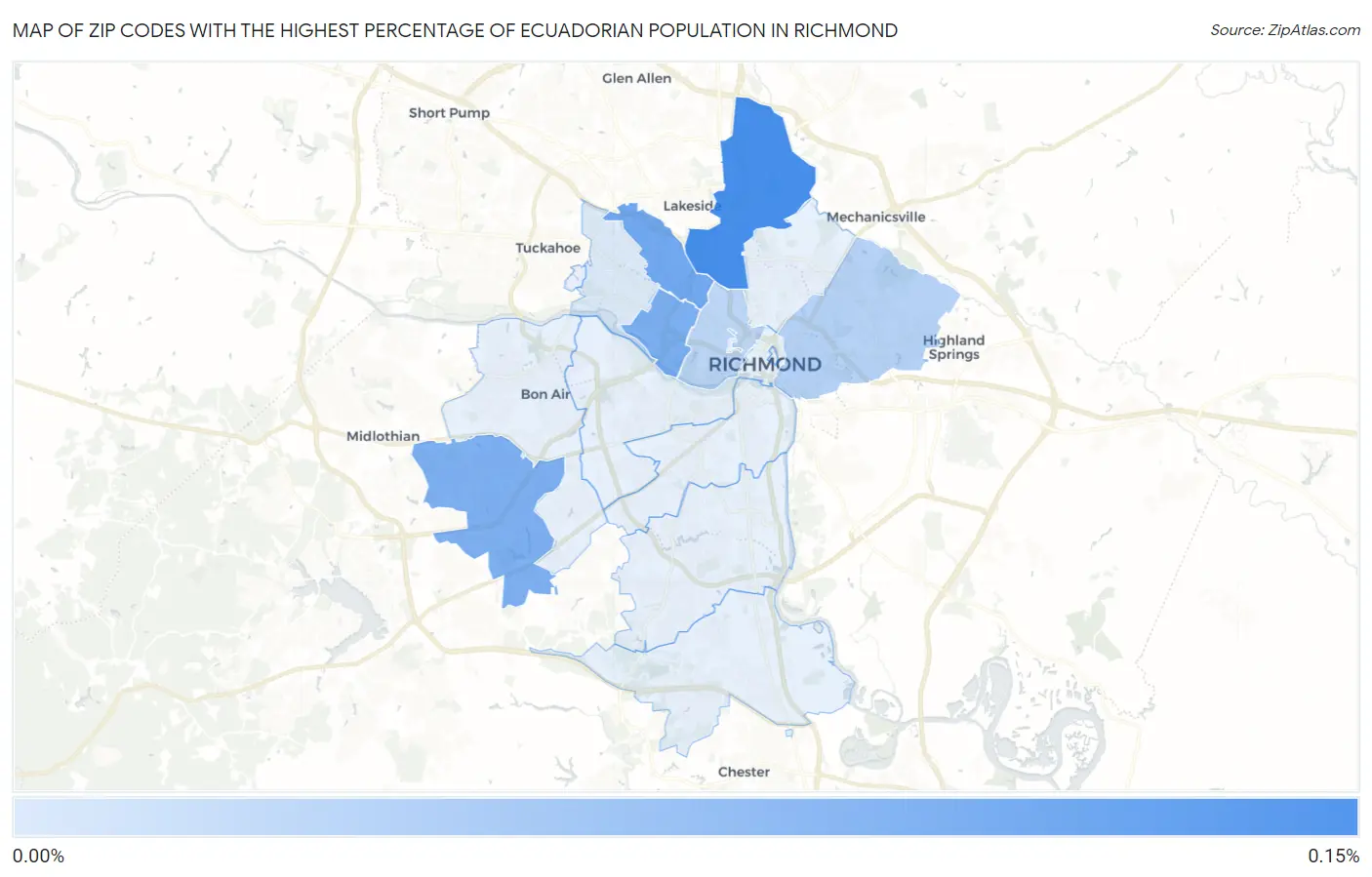 Zip Codes with the Highest Percentage of Ecuadorian Population in Richmond Map