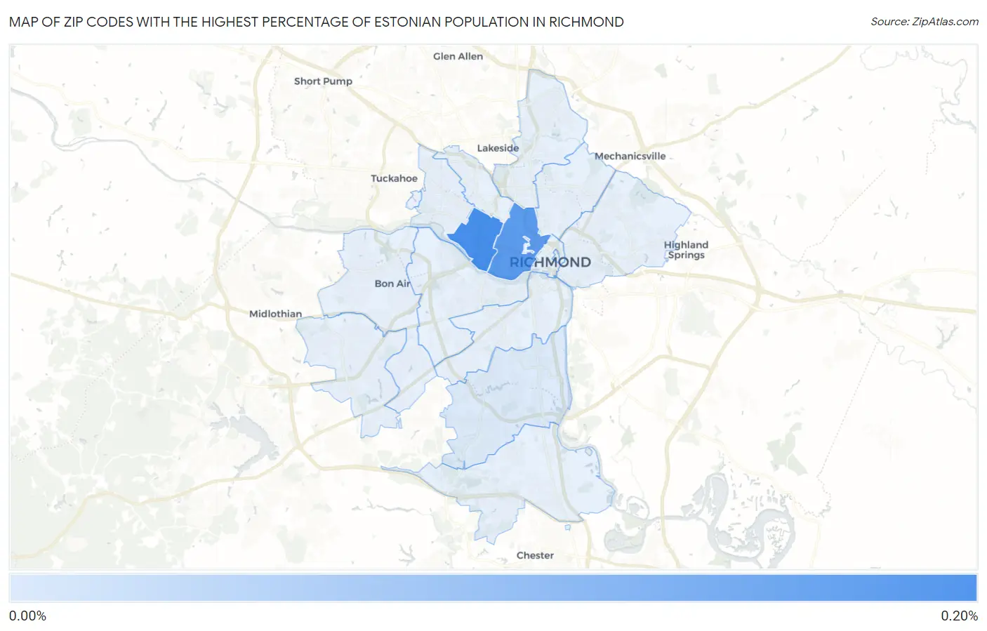 Zip Codes with the Highest Percentage of Estonian Population in Richmond Map