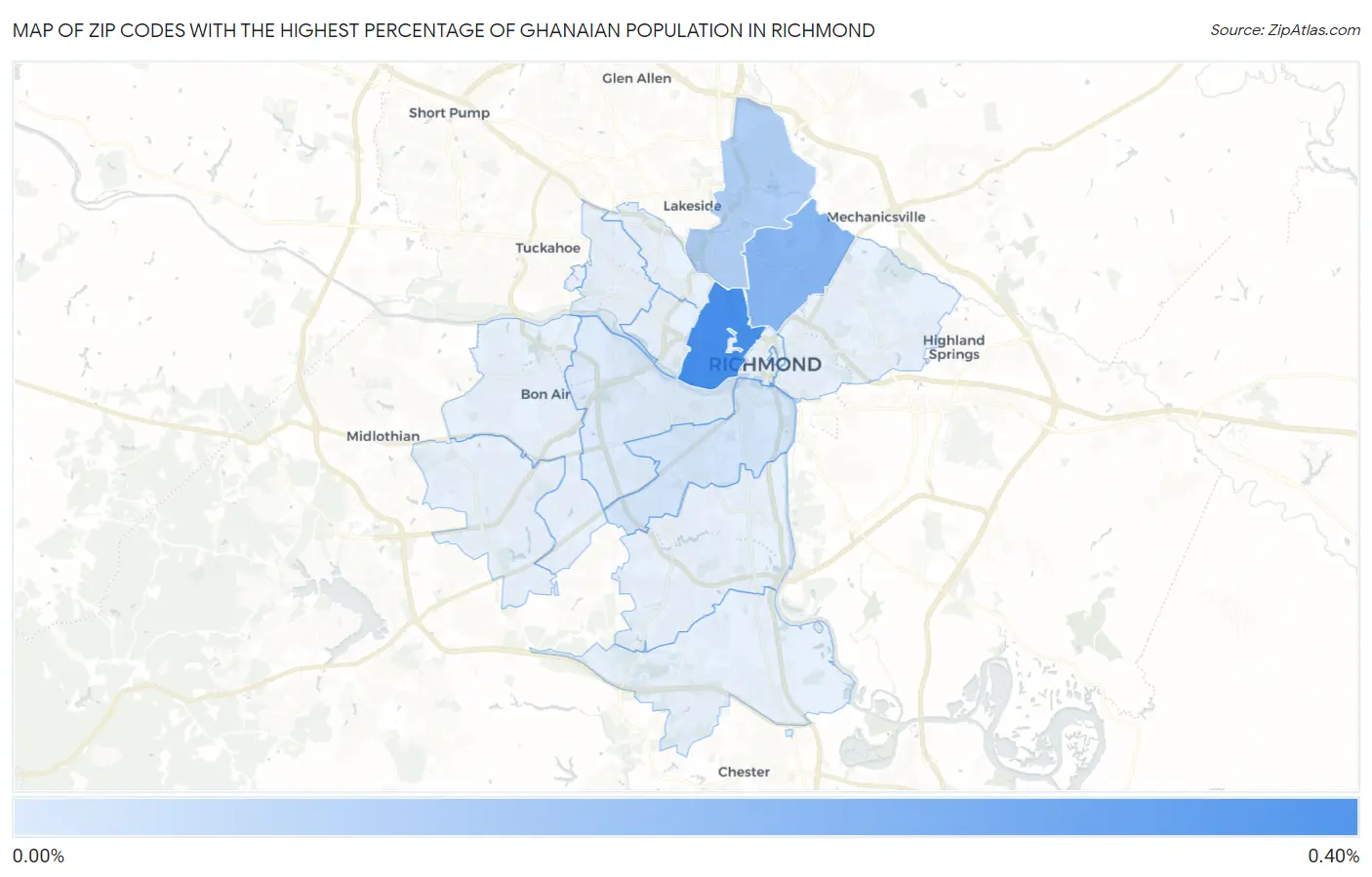 Zip Codes with the Highest Percentage of Ghanaian Population in Richmond Map
