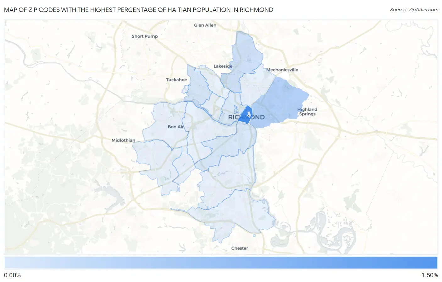 Zip Codes with the Highest Percentage of Haitian Population in Richmond Map