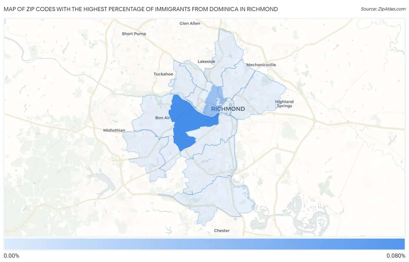 Zip Codes with the Highest Percentage of Immigrants from Dominica in Richmond Map