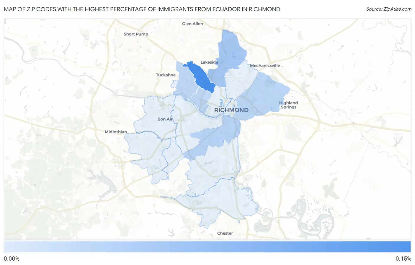 Zip Codes with the Highest Percentage of Immigrants from Ecuador in Richmond Map