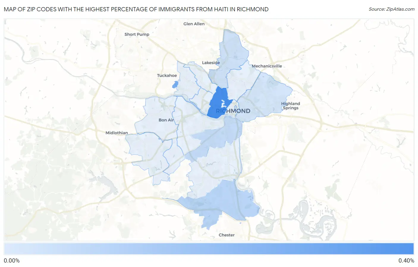 Zip Codes with the Highest Percentage of Immigrants from Haiti in Richmond Map