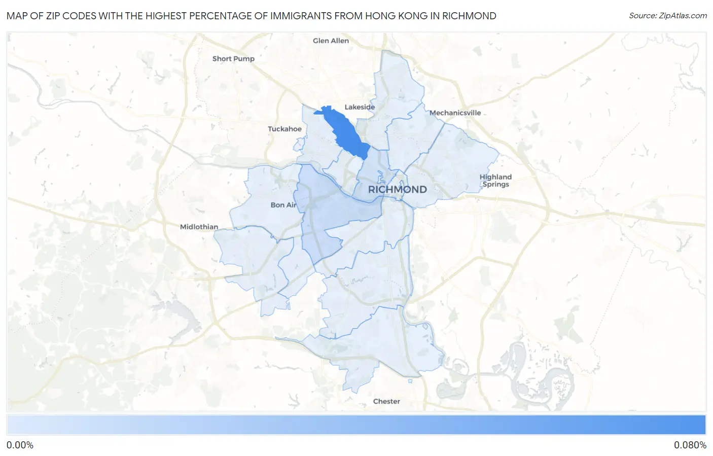 Zip Codes with the Highest Percentage of Immigrants from Hong Kong in Richmond Map