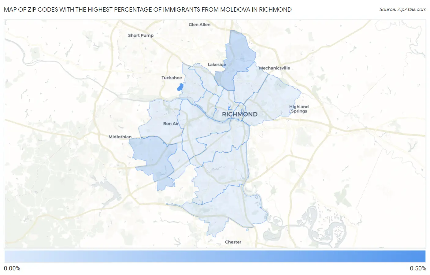 Zip Codes with the Highest Percentage of Immigrants from Moldova in Richmond Map