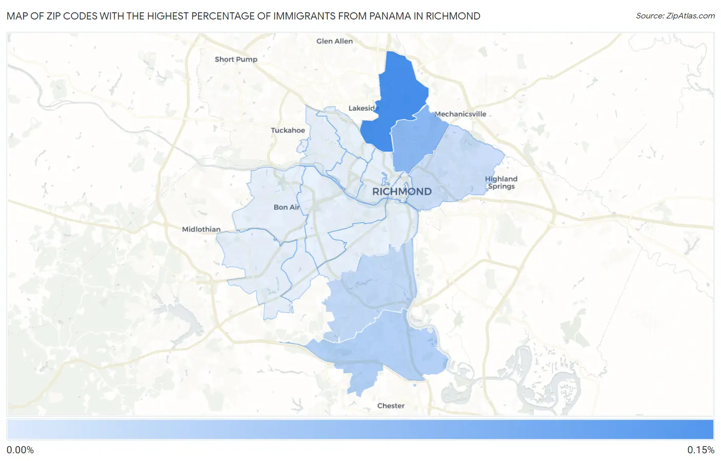 Zip Codes with the Highest Percentage of Immigrants from Panama in Richmond Map
