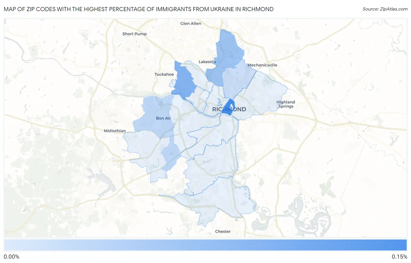 Zip Codes with the Highest Percentage of Immigrants from Ukraine in Richmond Map