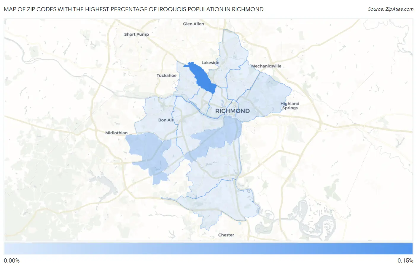 Zip Codes with the Highest Percentage of Iroquois Population in Richmond Map