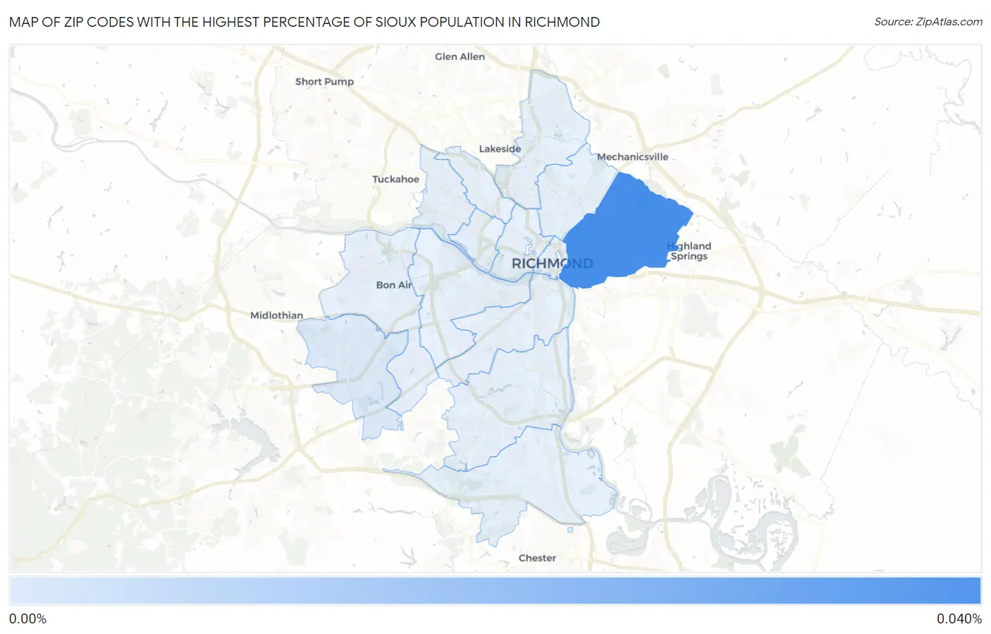 Zip Codes with the Highest Percentage of Sioux Population in Richmond Map