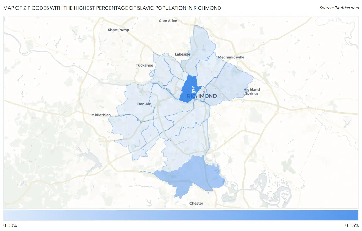 Zip Codes with the Highest Percentage of Slavic Population in Richmond Map