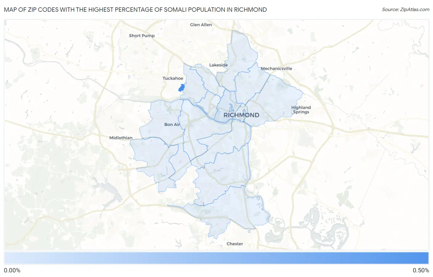 Zip Codes with the Highest Percentage of Somali Population in Richmond Map