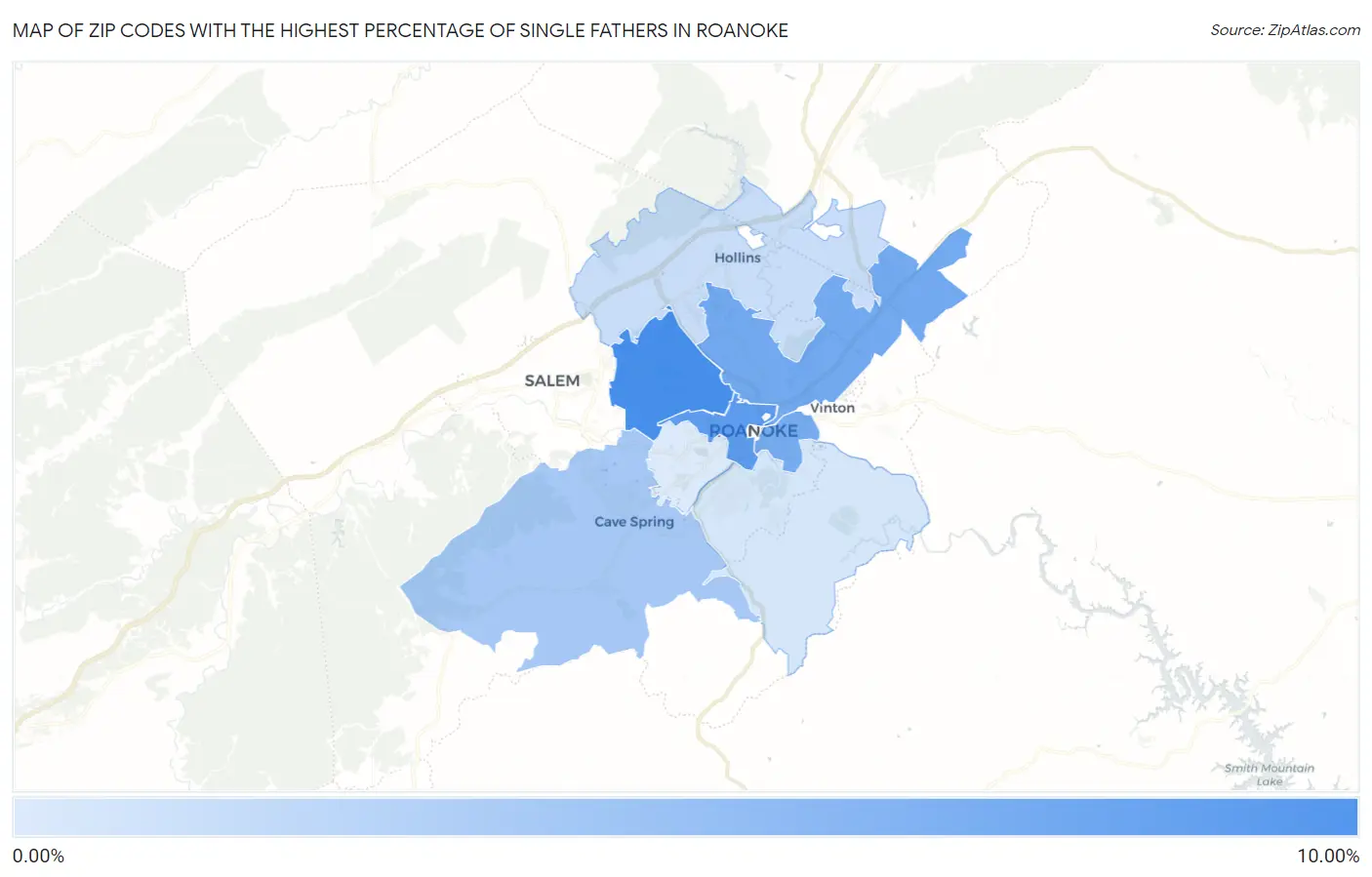 Zip Codes with the Highest Percentage of Single Fathers in Roanoke Map