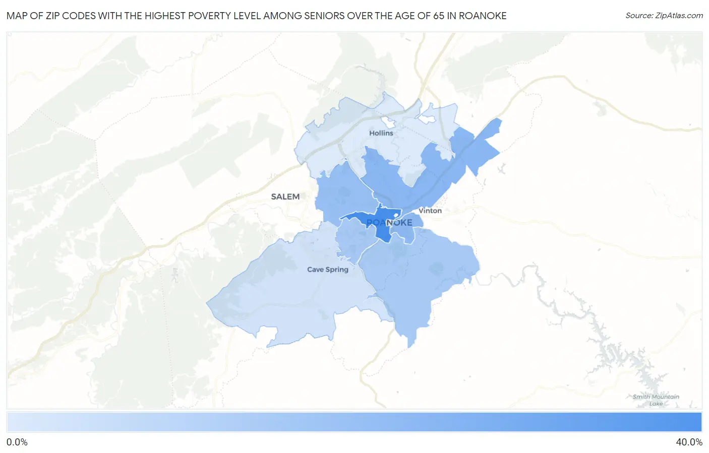 Zip Codes with the Highest Poverty Level Among Seniors Over the Age of 65 in Roanoke Map
