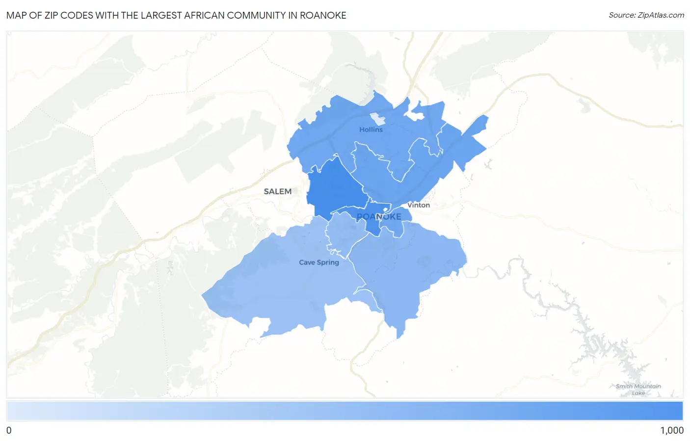 Zip Codes with the Largest African Community in Roanoke Map