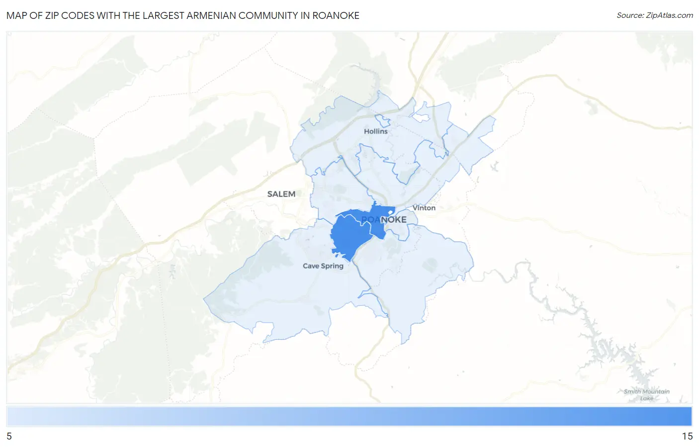 Zip Codes with the Largest Armenian Community in Roanoke Map