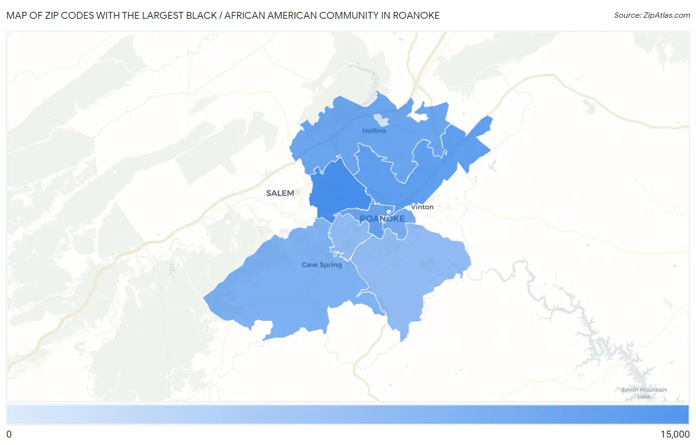 Zip Codes with the Largest Black / African American Community in Roanoke Map