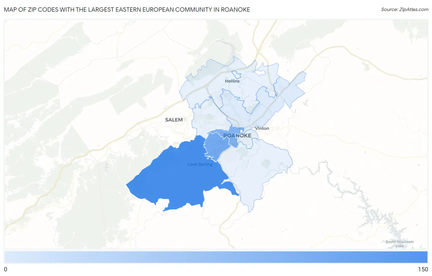 Zip Codes with the Largest Eastern European Community in Roanoke Map