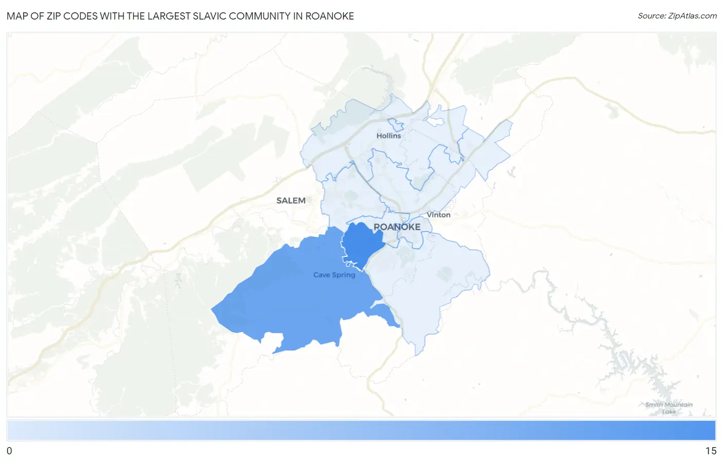 Zip Codes with the Largest Slavic Community in Roanoke Map