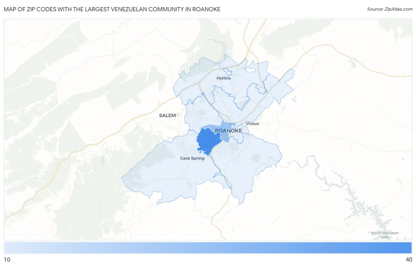 Zip Codes with the Largest Venezuelan Community in Roanoke Map