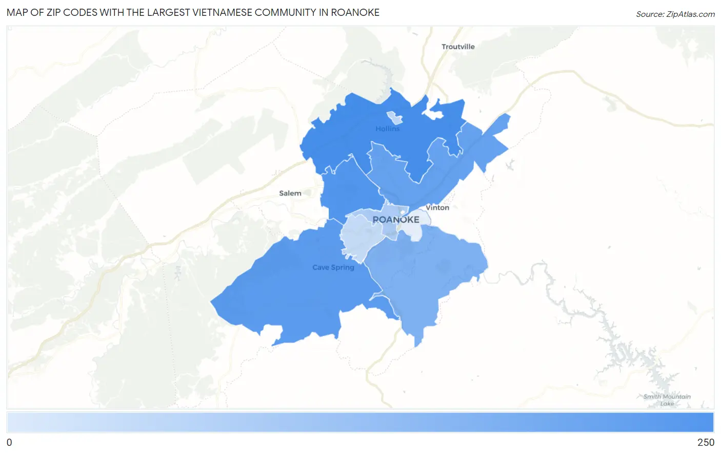 Zip Codes with the Largest Vietnamese Community in Roanoke Map