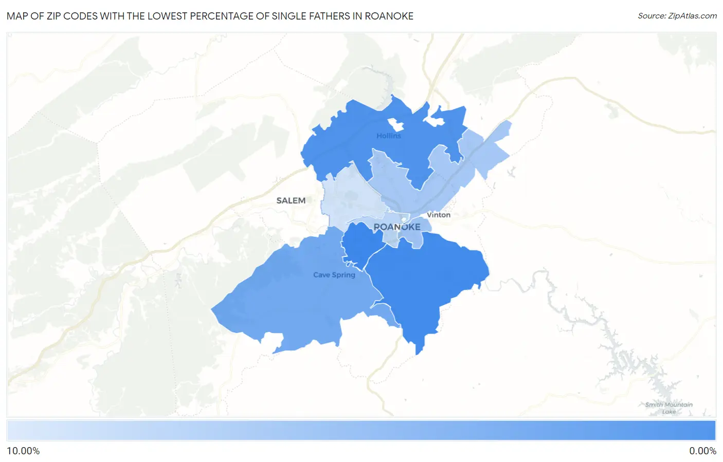 Zip Codes with the Lowest Percentage of Single Fathers in Roanoke Map